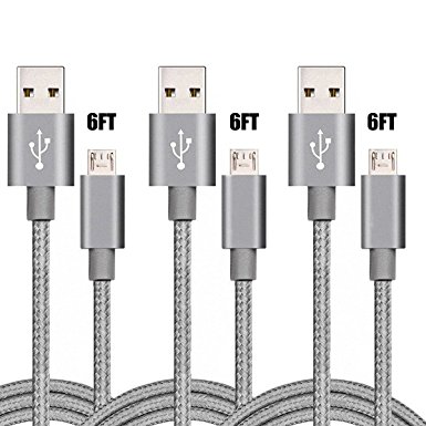 iRoundy Android Micro USB Cable, 3 Pack 6FT Nylon Braided Tangle Free Micro USB Charging Cord for Tablets & Phones, Samsung, HTC, LG,Motorola and More