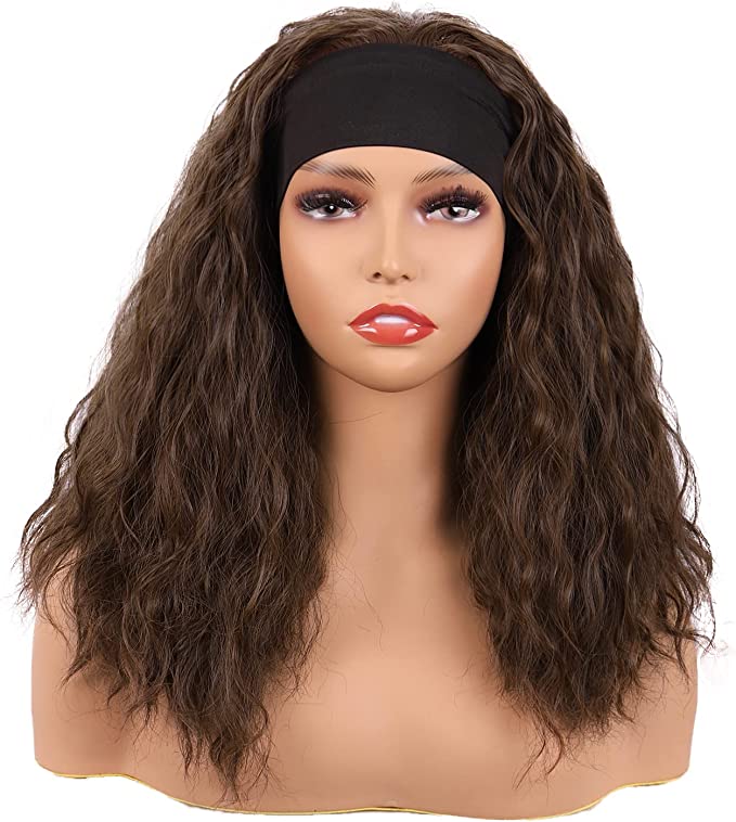 MapofBeauty 18 Inch/45 cm Curly Synthetic Hair Fluffy Women Headband Wig (Brown)