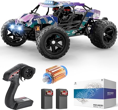 DEERC Photochromic RC Truck, 1/14 RTR Fast RC Cars for Adults, Max 40KM/H Remote Control Car with 2 Li-ion Batteries, LED Lights, 4X4 Off Road Monster Truck All Terrain Toys Car for Boys Girls Kids