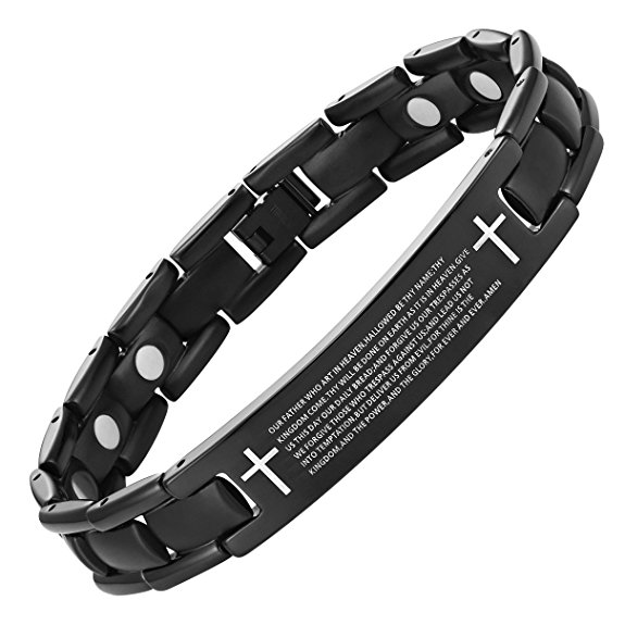 English Bible Lords Prayer Men's Titanium Magnetic Bracelet Adjustable By Willis Judd