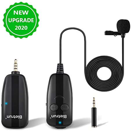 Wireless Lavalier Lapel Microphone, New Upgrade, Portable Rechargeable UHF Wireless Lav Mic System, 65 ft Range, 1/8" Output, for Apple iPhone, Samsung, Android Phone, Ipad, DSLR Camera, Recording