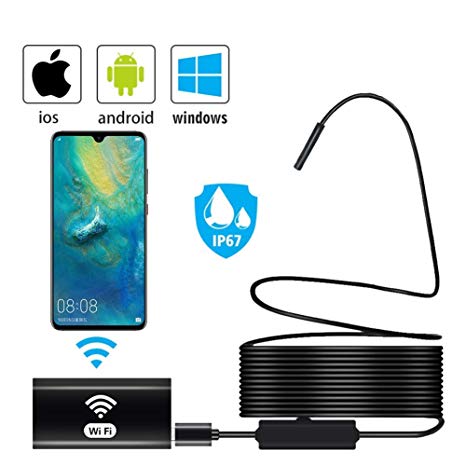 WiFi Endoscope,Loupe Semi-Rigid Borescope Snake Inspection Camera 2.0MP HD IP67 Waterproof for Android iPhone iOS Windows-1.5M Hard Cable
