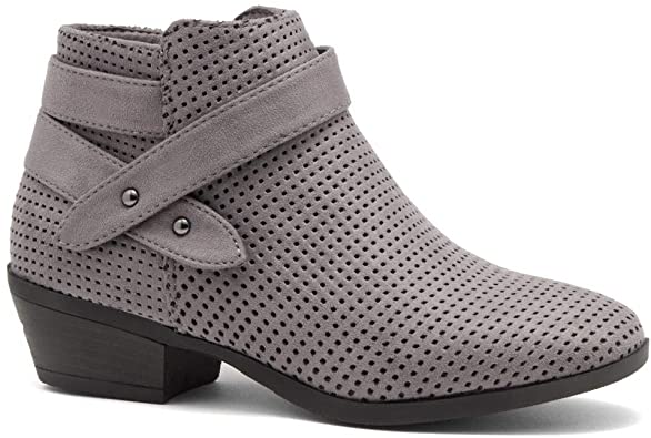 Shoe Land Zarella Women's Western Boots Closed Toe Casual Block Stacked Heels Ankle Booties