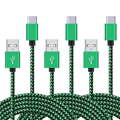 USB Type-C Cable, FiveBox 6Ft 3 Pack Nylon Braided USB-C Fast Charging Cord for Google Pixel XL, Nexus 6P 5X, LG G5 V20, HTC 10, Huawei P9/P9 Plus, OnePlus 2/3, Honor 8-Green