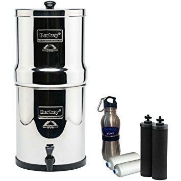 Imperial Berkey Water Filter Premium 4.5 Gallon Bundle: 2 Black BB9 Filters, 2 Fluoride PF2 Filters, 1 Stainless Steel Water Bottle