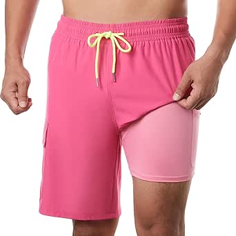 BRISIRA Mens Swim Trunks 9 Inch Inseam Board Shorts with Compression Liner Swimsuit Bathing Suit Quick Dry Cargo Pocket