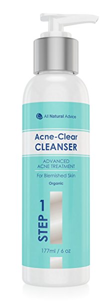 NEW! Advanced Acne Cleanser - Certified Organic - Made in Canada - Large 177ml / 6oz Bottle - Deep Pour-Cleansing Skincare for Your Face - Treatment for Women, Men, Adults or Teenagers - Excellent for Sensitive Skin to Reduce Acne & Scars - Step 1 of 3