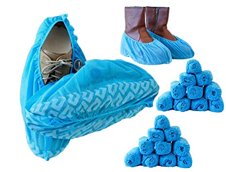 Blue Shoe Guys Premium Disposable Shoe Covers, 200 Pack | Durable, Water Resistant, Non-Slip, Heavy Duty Boot Guards | Non-Toxic, Reusable for Indoor, Travel, Rain, Medical, Men, Women, Large & XL