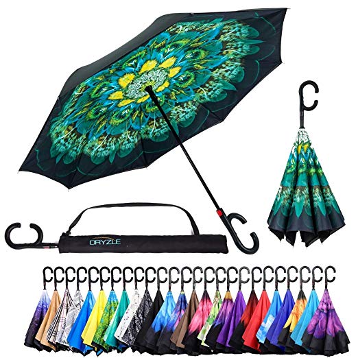 Reverse Inverted Inside Out Umbrella - Upside Down UV Protection Unique Windproof Brella That Open Better Than Most Umbrellas, Reversible Folding Double Layer