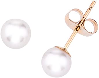14k Solid Gold 4mm Fresh Water Cultured Pearl Girls Earrings