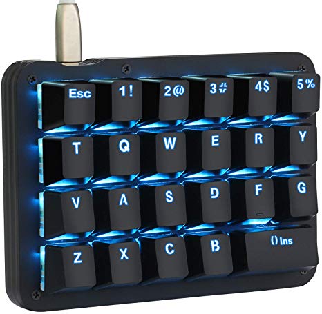 Koolertron One Handed Macro Mechanical Keyboard,Blue LED Backlit Portable Mini One-Handed Mechanical Gaming Keypad 23 Fully Programmable Keys Blue Switches