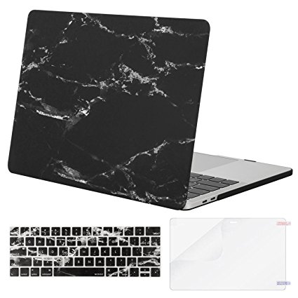 Mosiso MacBook Pro 13 Case 2017 & 2016 Release A1706 / A1708, Plastic Pattern Hard Case Shell with Keyboard Cover with Screen Protector for Newest MacBook Pro 13 Inch, Black Marble