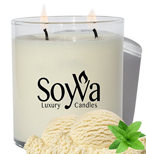SoyVa French Vanilla Scented Natural Soy Wax Handmade Aromatherapy Candle, 9 oz.