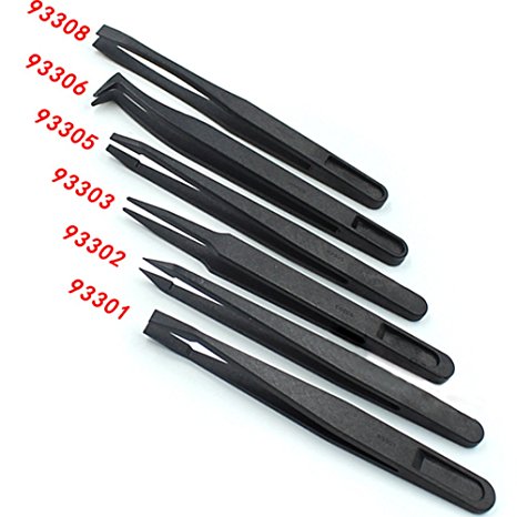 FEITA 6PCS ESD Carbon Fiber Tweezers Kit Plastic Antistatic Tweezers Set Pickup Repair Tool,Black