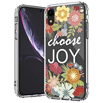 MOSNOVO iPhone XR Case, Clear iPhone XR Case, Floral Flower Choose Joy Quote Pattern Clear Design Transparent Plastic Hard Back Case with TPU Bumper Protective Case Cover for Apple iPhone XR