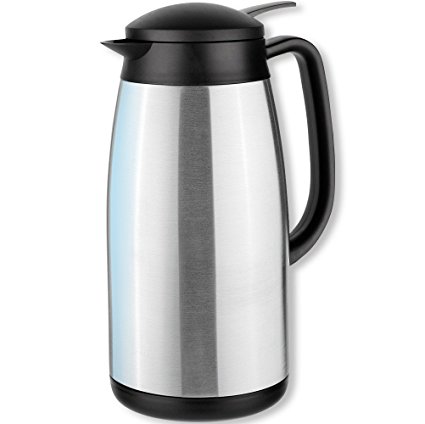 Isosteel Tableline VA-9339K Vacuum-Insulated Thermos Can 1.5 L 18/8 Brushed Stainless Steel with Quickstop Single-Hand Pouring-System