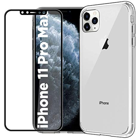 EasyAcc Clear Case for iPhone 11 Pro Max with Screen Protector, Slim Transparent Phone Cases Thin Hybrid Protective Shockproof Hard PC Back with Soft TPU Bumper Cover Fit iPhone 2019 6.5 inch