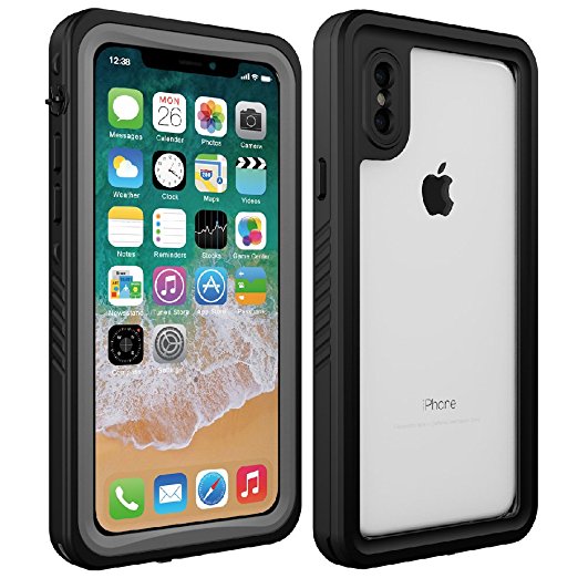 iPhone X Waterproof Case,OWKEY[IP68 Certified waterproof] [Support Wireless Charging]Shockproof Protective Case with Built-in Screen Protector for Apple iPhone X / iPhone 10(Black/Clear)