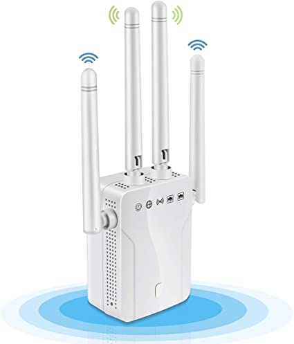 WiFi Range Extender-1200Mbps WiFi Repeater Wireless Signal Booster, 2.4 & 5GHz Dual Band WPS Wireless Signal 4 Antennas 360° Full Coverage (4 Antennas, White)