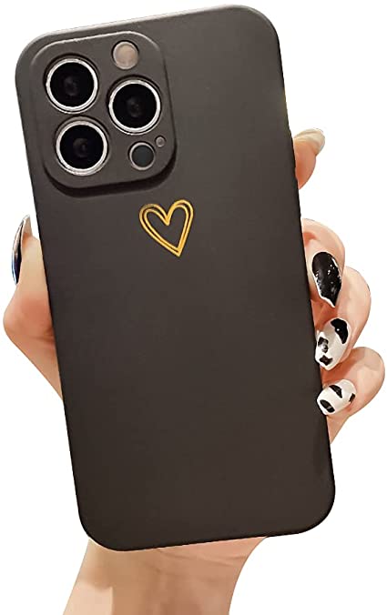 Ownest Compatible with iPhone 13 Pro Case 6.1 Inch [Not Fit 13] for Soft Rubber Liquid Silicone Gold Heart Pattern Slim Protective Shockproof Case for Women Girls for iPhone 13 Pro-Black