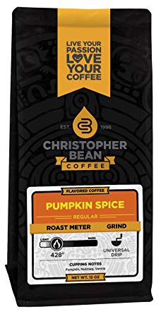Christopher Bean Coffee Flavored Decaffeinated Ground Coffee, Pumpkin Spice, 12 Ounce