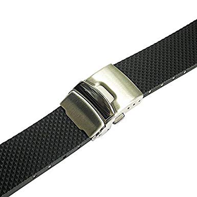 Bonetto Cinturini 24mm Black Rubber Watch Strap Model 300D
