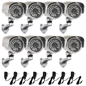 VideoSecu 8 Pack Bullet Security Cameras 700TVL Outdoor Built-in 1/3" SONY Effio CCD IR Infrared Day Night Vision 3.6mm Lens Wide Angle for DVR CCTV Home Surveillance System with Power Supplies BNJ