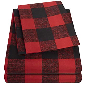 1500 Supreme Collection Buffalo Print Sheet Set, Full Size - Luxury Bed Sheets Set with Deep Pocket Wrinkle Free Hypoallergenic Bedding, Full, Burgundy/Black Buffalo Print