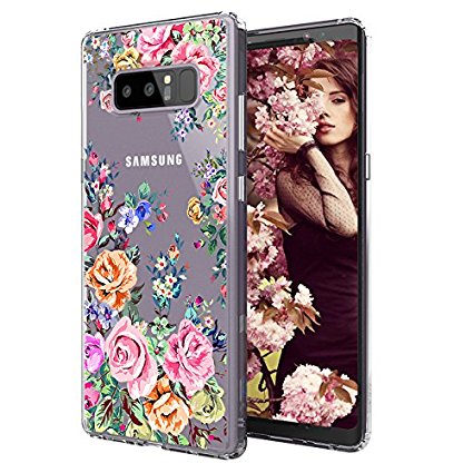 Galaxy Note 8 Case, MOSNOVO Roses Garden Floral Printed Flower Pattern Clear Design Transparent Plastic Hard Case with Soft TPU Bumper Protective Case Cover for Samsung Galaxy Note 8