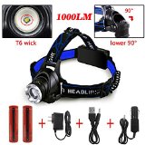 Ultra-Bright Headlamp with Rechargeable Batteries DLAND LED Light Waterproof Zoomable 3 Modes 1000 Lumens hands-free Headlight Torch flashlight