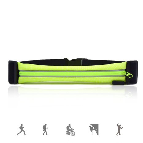 Running Belt For Men Woman, Fitter's Niche Sport Fitness Workout Running Belt, Water Resistant, Comfortable Adjustable Reflective Strip, Fits iPhone 6 Plus, Green