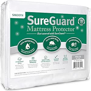 SureGuard Full Extra Long (XL) Mattress Protector - 100% Waterproof, Hypoallergenic - Premium Fitted Cotton Cover - Smooth