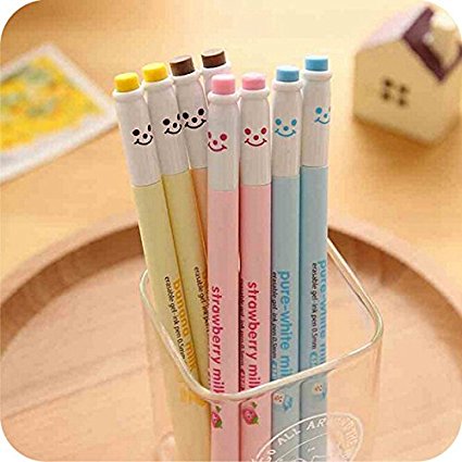 KitMax (TM) Pack of 12 Pcs 0.5mm Cute Cool Novelty Milk Bottle Shape Erasable Gel Ink Pen Office School Supplies Students Children Gift (Color May Vary)