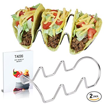 Taco Holders - Restaurant Style Stainless Steel Taco Rack. Each Stand Holds 3 Shells. Free eBook. (2 Pack) (Tripple)