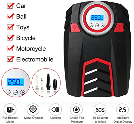 VISLONE Tire Pump Air Compressor DC 12V Car Tire Inflator Portable Pump Tire Inflator with LED Digital Display up to 150PSI for Car Bicycle SUV Boat Bicycle Inflatable Toys