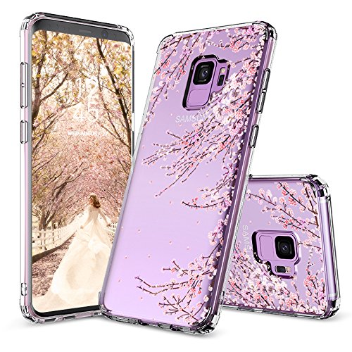 Galaxy S9 Case,Galaxy S9 Cover, MOSNOVO Cherry Blossom Floral Printed Flower Transparent Clear Design Plastic Hard Slim Back Case with TPU Bumper Protective Case Cover for Samsung Galaxy S9 (2018)