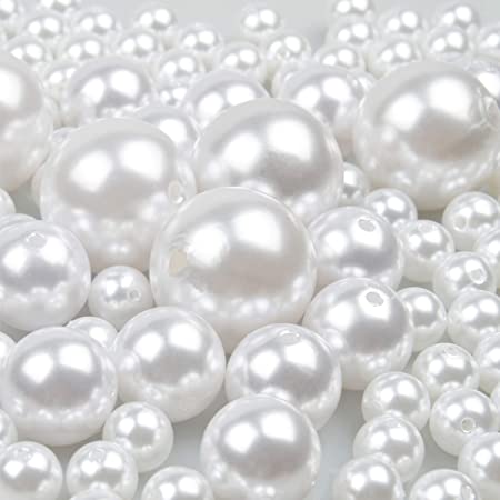 Jangostor 70 PCS Glossy Polished Pearls with Hole Assorted Sizes Plastic Pearls Floating Pearls for Vase Fillers DIY Jewelry Making Table Scatter Home Wedding Decoration 12mm/ 20mm/ 30mm (White)