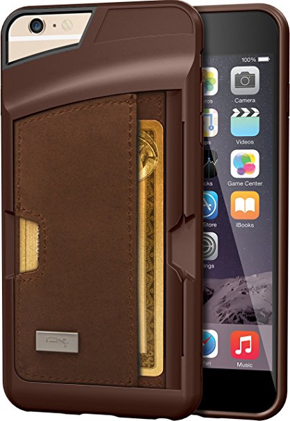 iPhone 6 Plus/6s Plus Wallet Case - Genuine Leather Q Card Case for iPhone 6 /6s  (5.5") by CM4 - Ultra Slim Protective Phone Cover - Brown