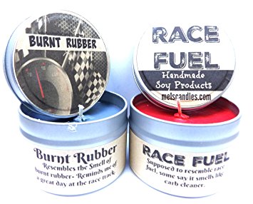 Combo - 8oz Burnt Rubber & 8oz Race Fuel Soy Candle Tins - Great Gift for Men & Race Fans