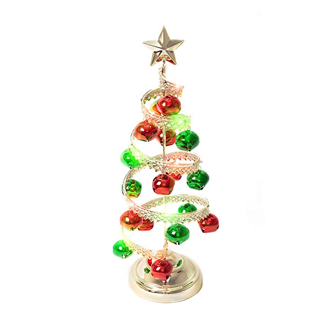 Varmax Mini Christmas Tree Prelit Helical Tabletop Tree 15 inches, Silk, Green and Gold