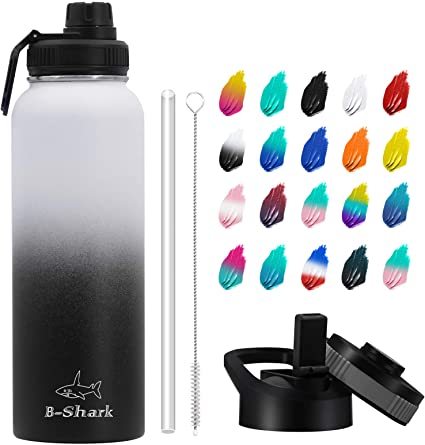 Water Bottle - Water Bottle with Straw, Double Wall Vacuum Stainless Steel Water Bottle with 3 Option Lid Keeps Hot or Cold, Leak Proof Sports Water Bottle for Camping Travel, Office and Outdoor