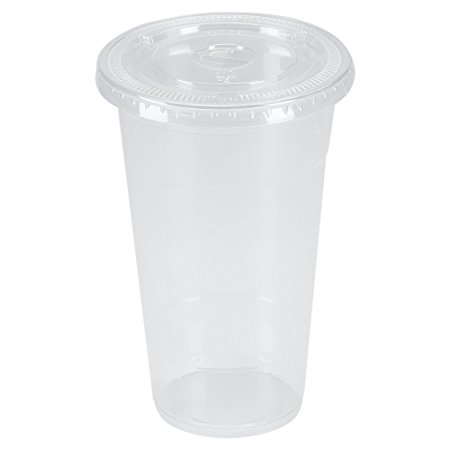 Benail 100 Sets 24 oz. Plastic CRYSTAL CLEAR Cups with Flat Lids for Cold Drinks, Iced Coffee, Bubble Boba, Tea, Smoothie etc.