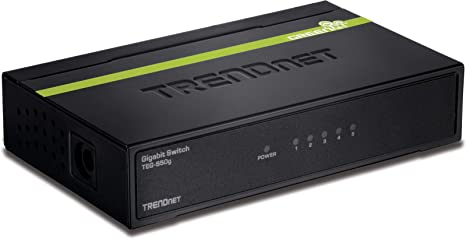 TRENDnet 5-Port Unmanaged Gigabit GREENnet Desktop Metal Switch, TEG-S50g, Ethernet Splitter, Ethernet/Network Switch, 5 x Gigabit Ports, Fanless, 10 Gbps Switching Fabric, Lifetime Protection,Black