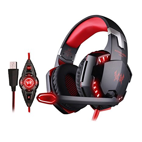 KOTION EACH G2200 Gaming Headphone Headset Earphone USB 7.1 Surround Sound Version Vibration with with Microphone LED Light(Red & Black)