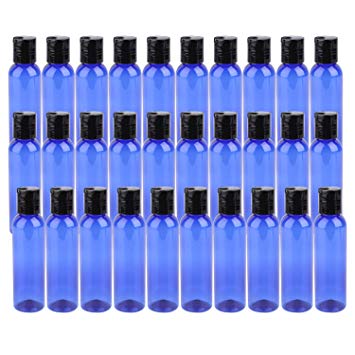 Bekith 30 Pack 4oz Plastic Squeeze Bottles with Disc Top Flip Cap, BPA-Free Blue Refillable Containers For Shampoo, Lotions, Liquid Body Soap, Creams and More