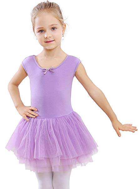STELLE Girl's Short Sleeve Tutu Dress Tank Top Leotard for Dance/Gymnastics/Ballet(Toddler/Little Girls/Big Girls)