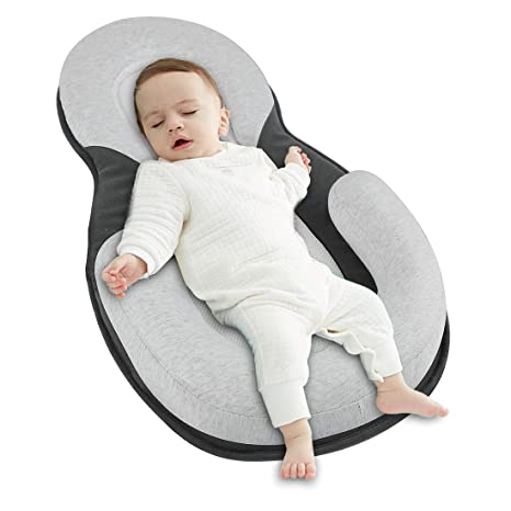Unisex Infant Newborn Baby Bed Babies Head Support Lounger Pillow Positioning Comfort Nest Portable Snuggle Bed Mattress Prevent Flat Head Pillow Head Support for 0-12M Newborn Infant(Grey)