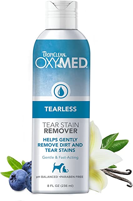 TropiClean Oxymed Tear Stain Remover for Dogs & Cats, Tearless Around The Eye Cleaner for Dogs & Cats 8 Ounce