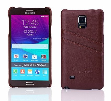 Note 4 Case Nvwa Samsung Galaxy Note 4 Case Premium Genuine Leather Wallet Case with Credit Card ID Holders -Brown