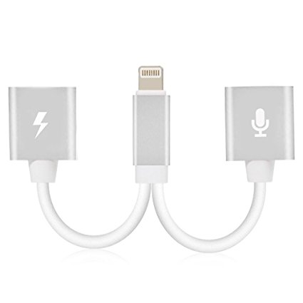 2 in 1 iphone 7 adapter, 2 in 1 Lightning Adapter, Lightning to Dual Lightning Splitter Cable with Charging & Audio for iPhone 7/ iPhone 7 Plus/ iPad, Support Phone Communication  (Silver)